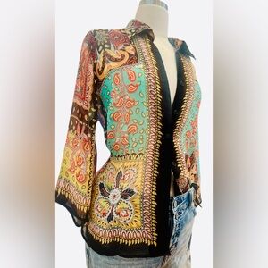 Colorful Paisley Button-Up Sheer Blouse